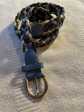 Woven Blue and Tan Braided Leather Belt for Women